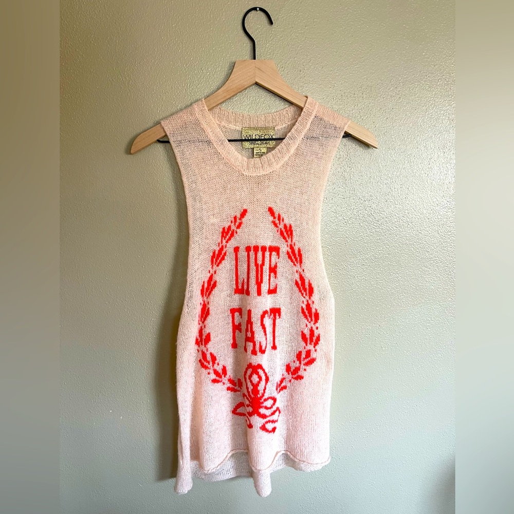 Women’s S Wildfox Couture White Label wool blend sleeveless sweater, Live Fast